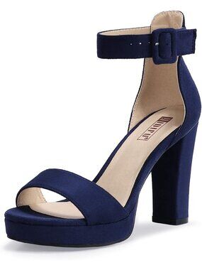 Women's Blue Suede Ankle Straps Wedding Party Dress Shoes High Heeled Sandals